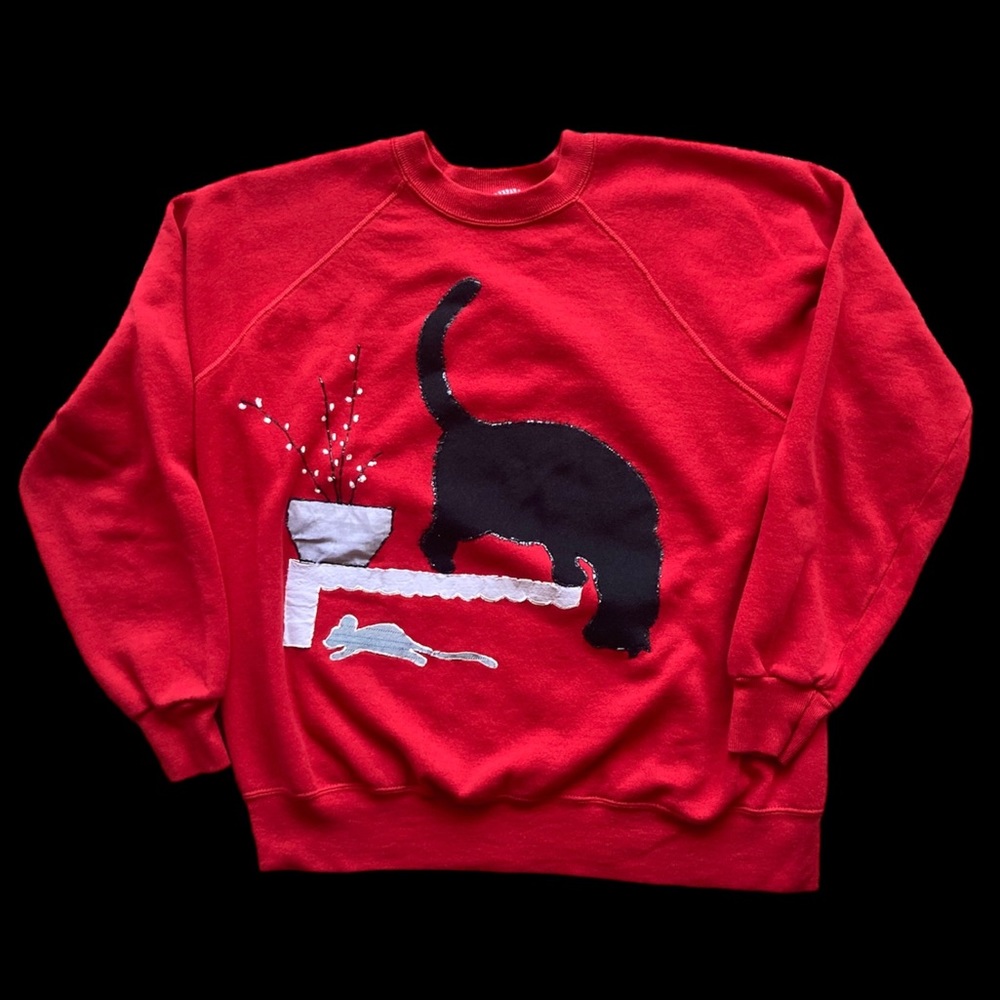 Vintage Cat and mouse Art crewneck sweatshirt 80s VTG art sweater